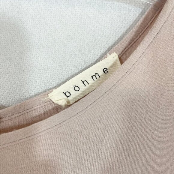 Bohme Blush Pink Ruffle Maxi Dress Tie Waist Boho Linen Blend - Size Large - Picture 4 of 7